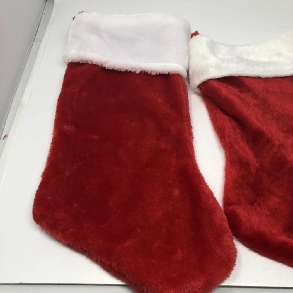 3 Holiday‎ Red Velveteen Christmas Stocking White Cuff 14” To 16”